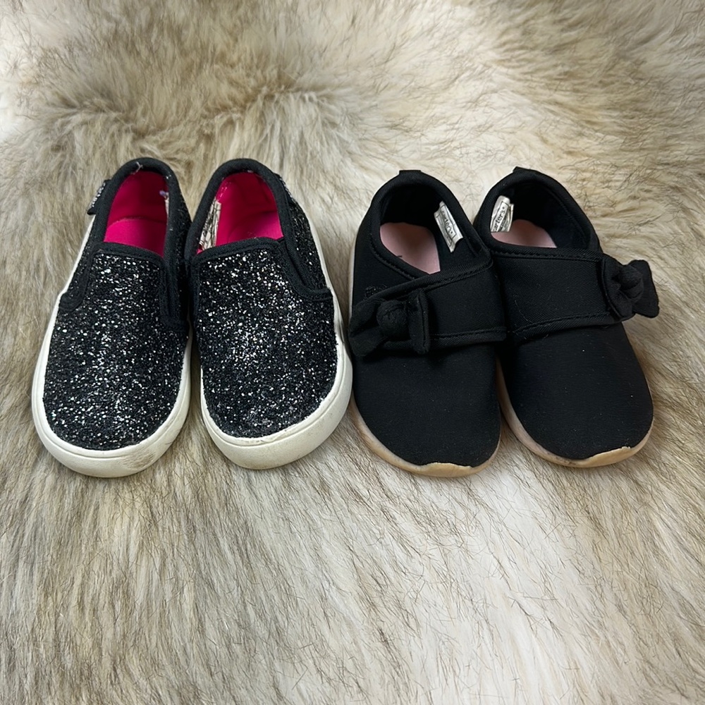 Carter’s Toddler Girls Shoes Size 5 Black Glitter Slip On & Bow Sneakers Lot